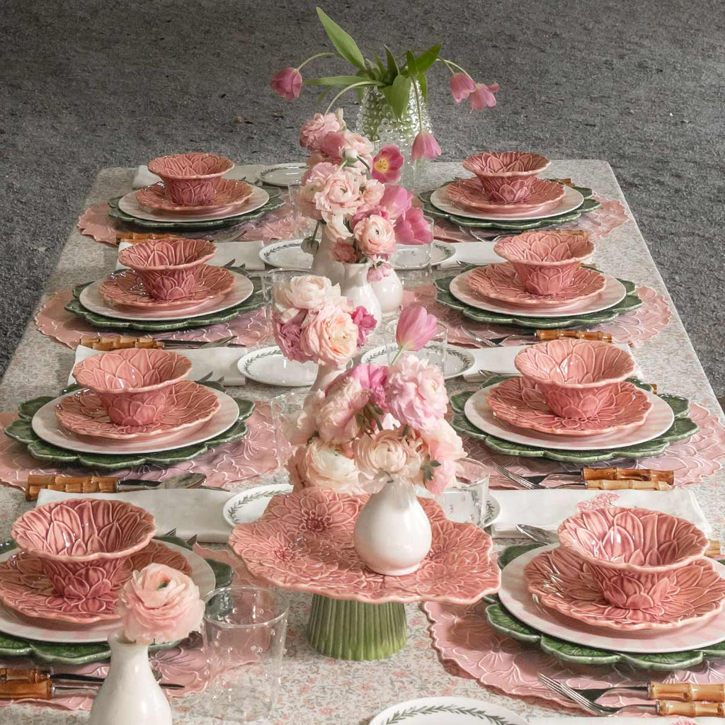 PINK FLOWER ZASHPACK: Set Individual Hortensia Rosa con Servilleta Flor Rosa con Platos Trinche Candy Cane Rosas, para 4 personas.