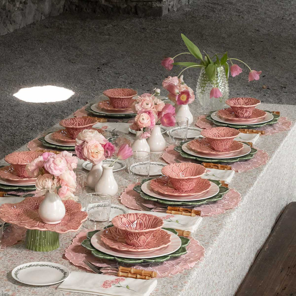 Plato Base de Geranio Bordallo Pinheiro en Verde, Set de 4.