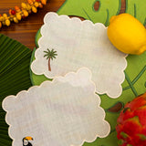 Set de 4 Cocteleras Tropic Rectangular Lino Blanco Bordado Palmera y Tucan detalle
