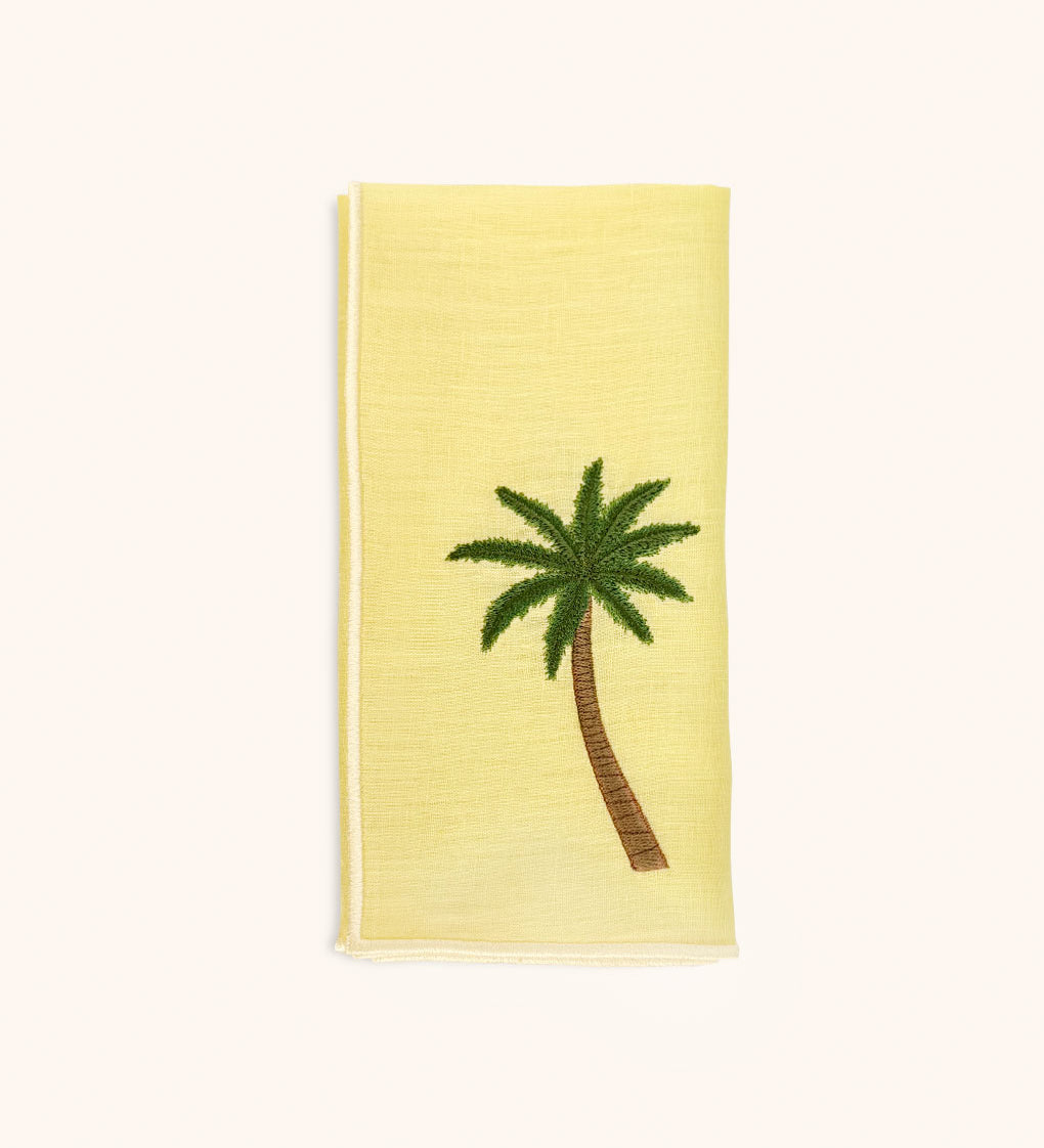 Servilletas Tropic Lino Amarillo con Bordado Palmera