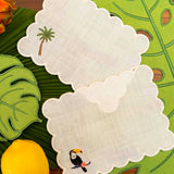 Set de 4 Cocteleras Tropic Rectangular Lino Blanco Bordado Palmera y Tucan