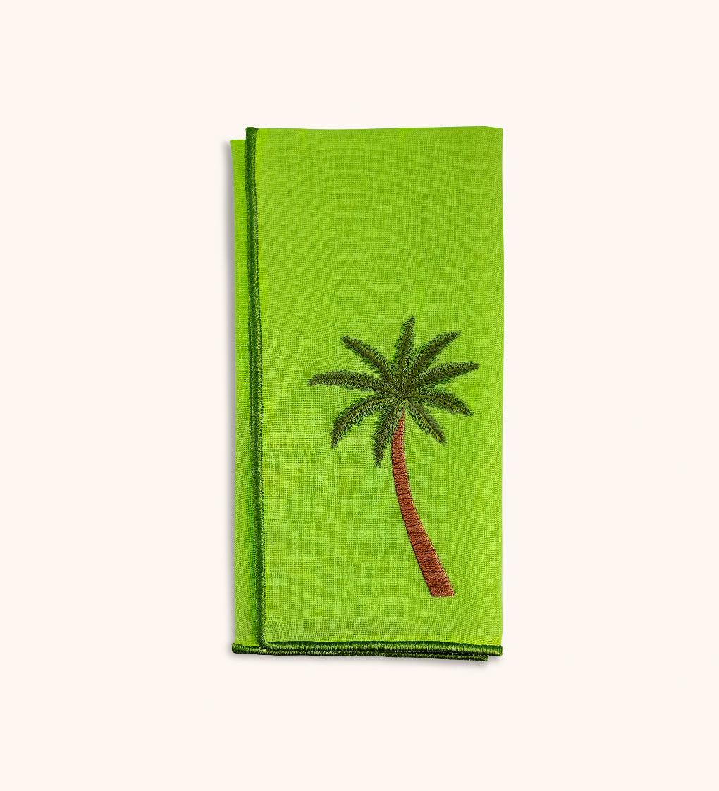Servilletas Tropic Lino Verde con Palmera Bordada