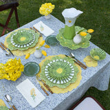 Individuales Bouquet en Algodón Amarillo con Bordado de Hortensia. Set de 4