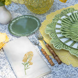 Servilleta en Lino Blanco con Bordado de Flor Amarilla, Set de 4