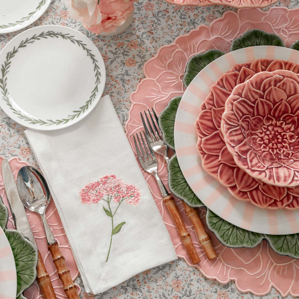 Set Individual Hortensia Rosa con Servilleta Flor Rosa