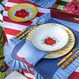 Servilleta Vivi en Lino color Azul con Bordado en Contraste. Set 4