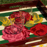 Charola Cuadrada de Madera con Rayas y Flores