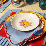 Servilleta Vivi en Lino color Azul con Bordado en Contraste. Set 4