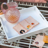 Cocteleras Las Doñas color Rosa en Lino con Bordado. Set 4