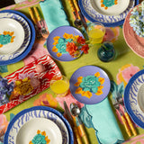 Servilleta Vivi en Lino color Turquesa con Bordado en Contraste. Set 4