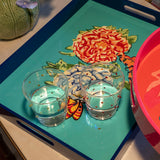 Charola Rectangular de Madera con Flores Reina