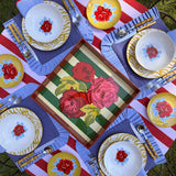 Individual Paola Doble Vista Rojo Lisa Corti en Algodón con Holanes. Set 4