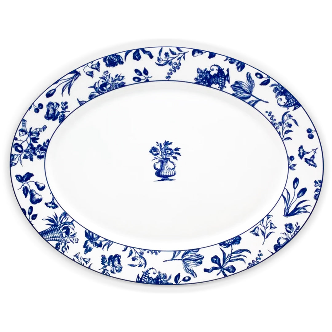 Platón ovalado grande de 43 cm de porcelana blanca con detalles florales en azul, colección Chintz de Vista Alegre