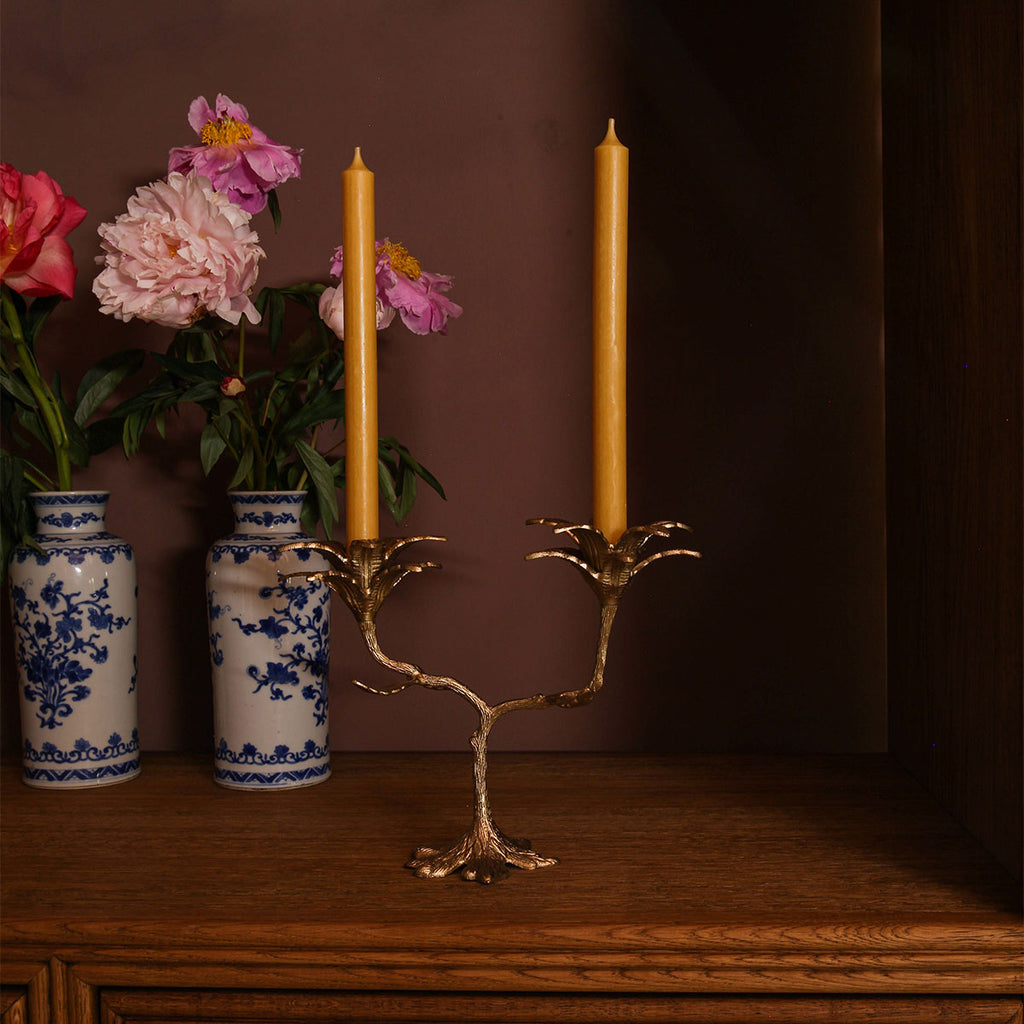 Candelabro de Bronce en Forma de Palmeras para 2 Velas