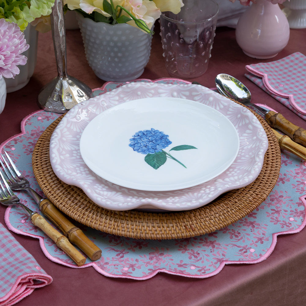 Set de 4 Individuales con Servilletas Big Daisy Rosa y Verde con Orilla Bordada