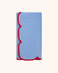 Servilleta Vivi en Lino color Azul con Bordado en Contraste. Set 4