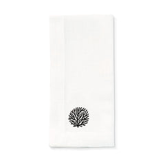Servilletas La Mar en Lino Blanco con Bordado de Coral Negro. Set de 4