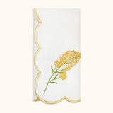 Set de Manteleria Flor Dalia en Loneta  Amarilla con Servilleta de Lino Bordado en Amarillo. 8 piezas