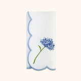 Servilletas Big Daisy en Lino Blanco con Bordado de Flor en Azul . Set de 4