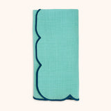 Servilleta Vivi en Lino color Turquesa con Bordado en Contraste. Set 4