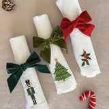 Servilleteros Moño de Terciopelo Verde Olivo 36mm. Set de 4