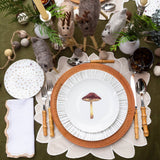 Set de Vajilla Hongo Mágico para 4 Personas con Platos Trinche Rayas Gris Plata, Platos Ensalada Hongo, Platos Pan Catarina (12 piezas)