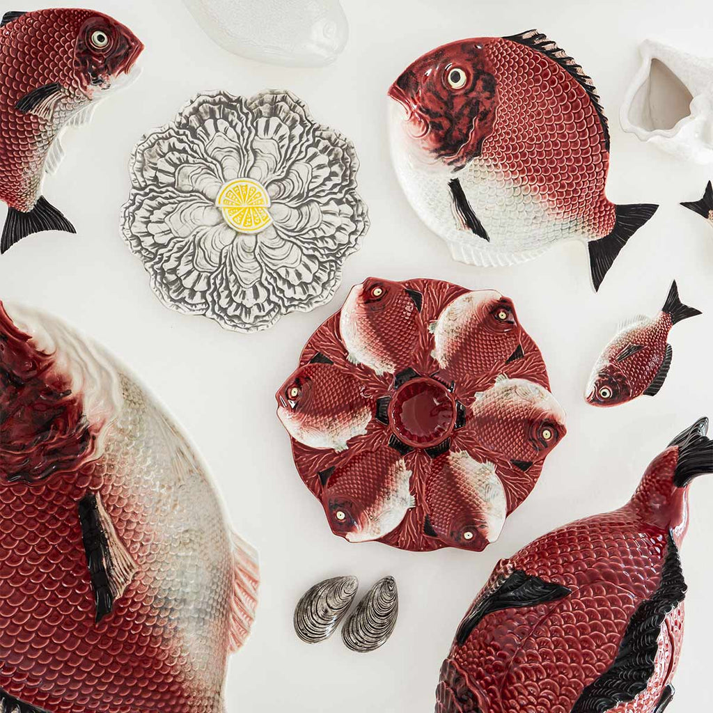 Plato con 7 Divisiones para Servir Ostiones y Almejas en forma de Peces.