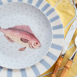Platos para Ensalada Azul con Puntitos y Pez, set de 4