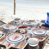 Servilletas de Loneta con Rayas Blancas y Azules con Bordado de Langosta. Set de 4