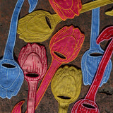 Servilleteros de Tulipán en Lino Olivo con Bordado Ocre. Set de 4