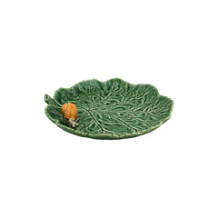 Platón para Servir Hoja Verde con Caracol Natural de Bordallo Pinheiro 27 cm diámetro.