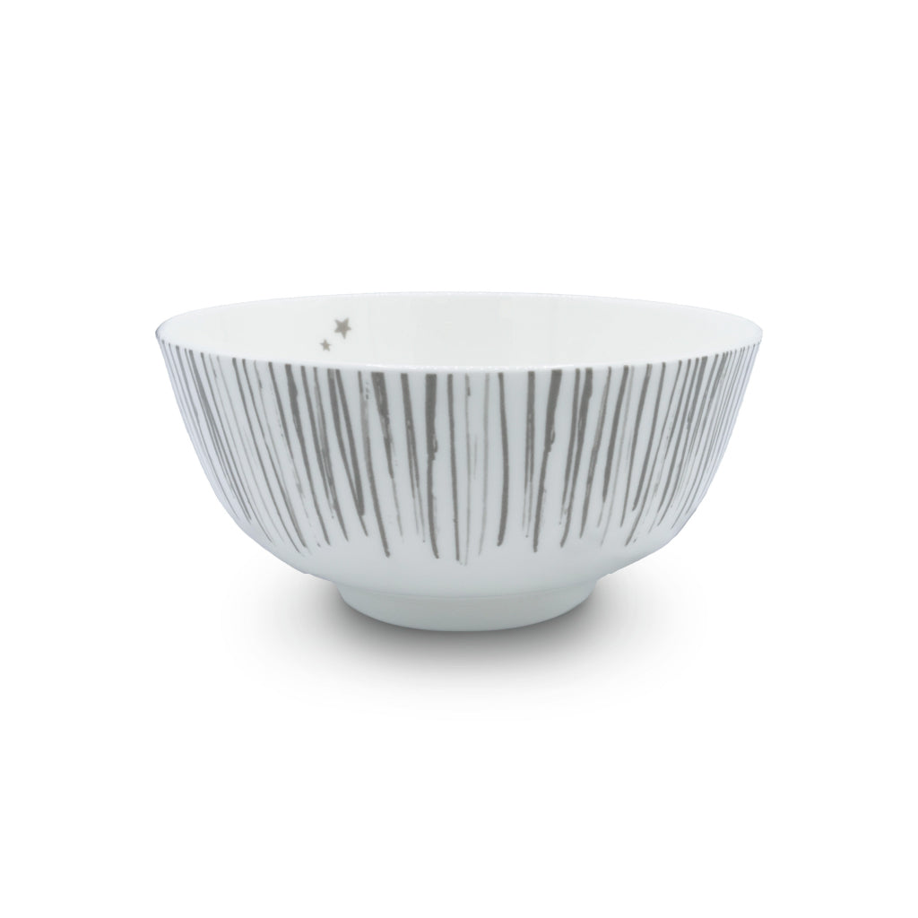Bowl de porcelana marca Zash, blanco con rayas grises