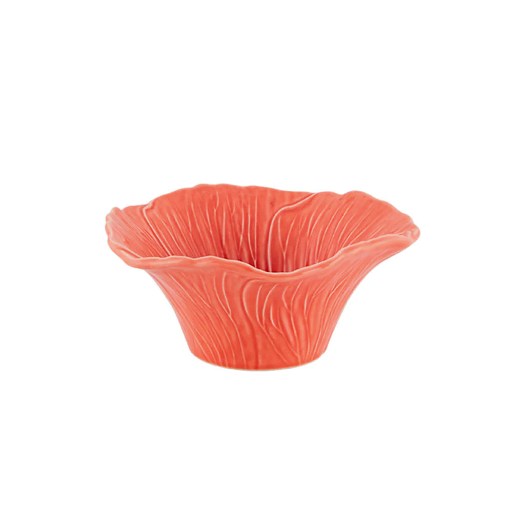 Bowl en forma de flor Hibiscus color coral de cerámica marca Bordallo Pinheiro 