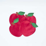 Juego de 4 Servilletas de Coctel en forma de Manzana color Rojo en Terciopelo
