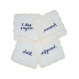 Juego de 4 Servilletas de coctel Bordadas con Palabras y Frases de Hanukka. Set 2