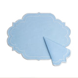 Juego de 4 Manteles Individuales Hannah Azul Plumbago con Doble Orilla Bordada