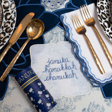 Juego de 4 Servilletas de coctel Bordadas con Palabras y Frases de Hanukka. Set 1