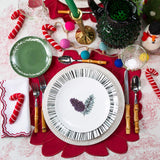 Individuales Blossom Bordado de Flor en Terciopelo Rojo. Set de 4