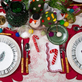 Individuales Blossom Bordado de Flor en Terciopelo Rojo. Set de 4