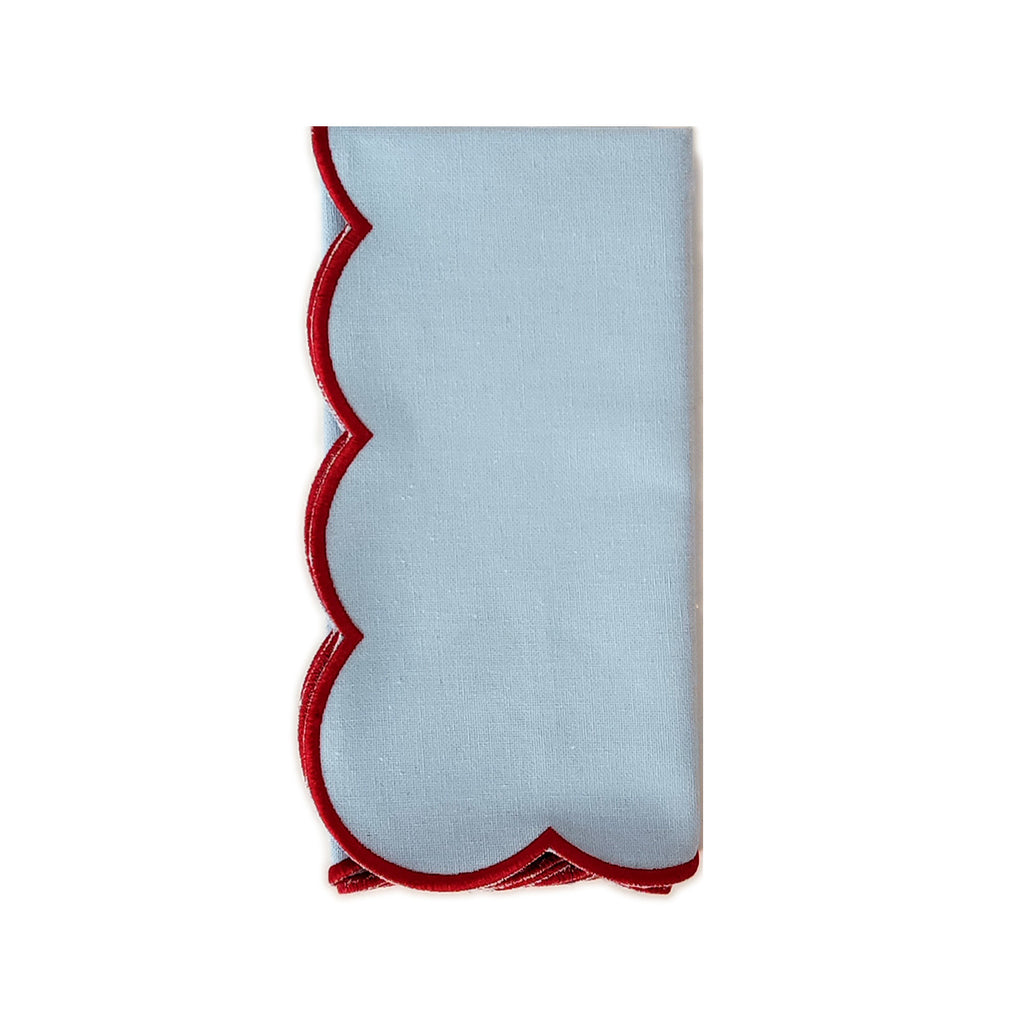 Servilleta de algodón Big Daisy Azul plumbago con orilla bordada en rojo marca Zash