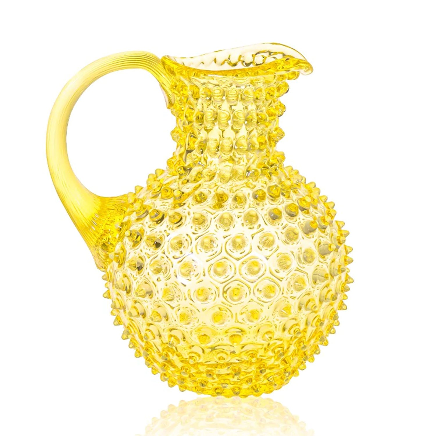 Jarra Klimchi de cristal de bohemia con borlos estilo Hobnail, en color amarillo sunshine