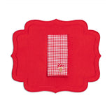 Juego de 4 Servilletas Lucky con Cuadritos Rojo con Hongo y Orilla Bordada