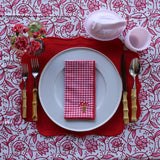 Juego de 4 Servilletas Lucky con Cuadritos Rojo con Hongo y Orilla Bordada