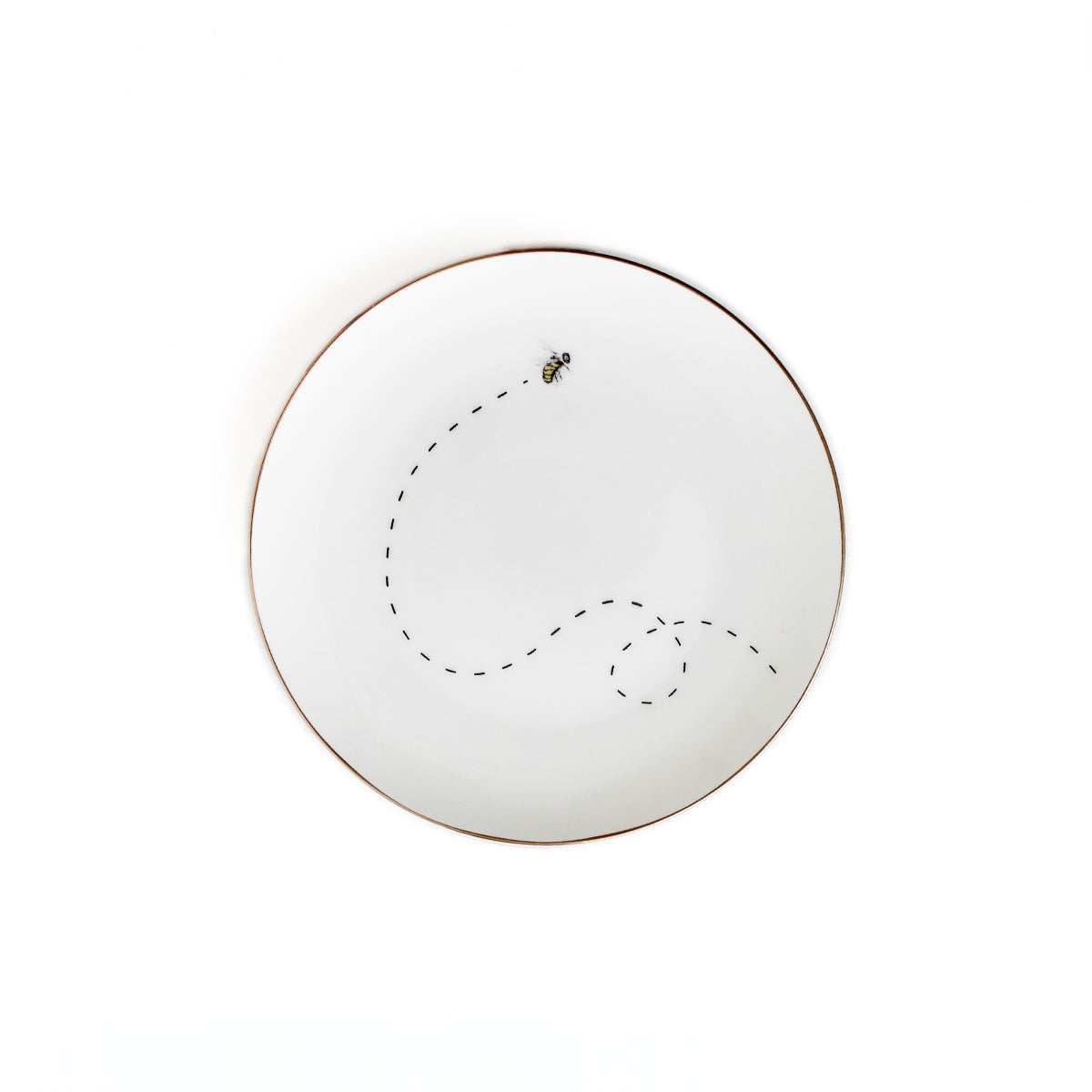 Plato chico de pan o postre de porcelana marca Zash, blanco con abeja volando