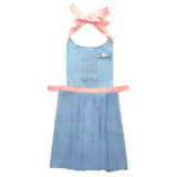 Delantal en Lino Azul con Rosa