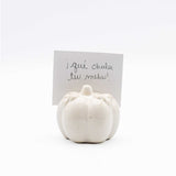 Porta Tarjetas para personalizar lugares en forma de Calabaza en Cerámica Blanca, Set de 4