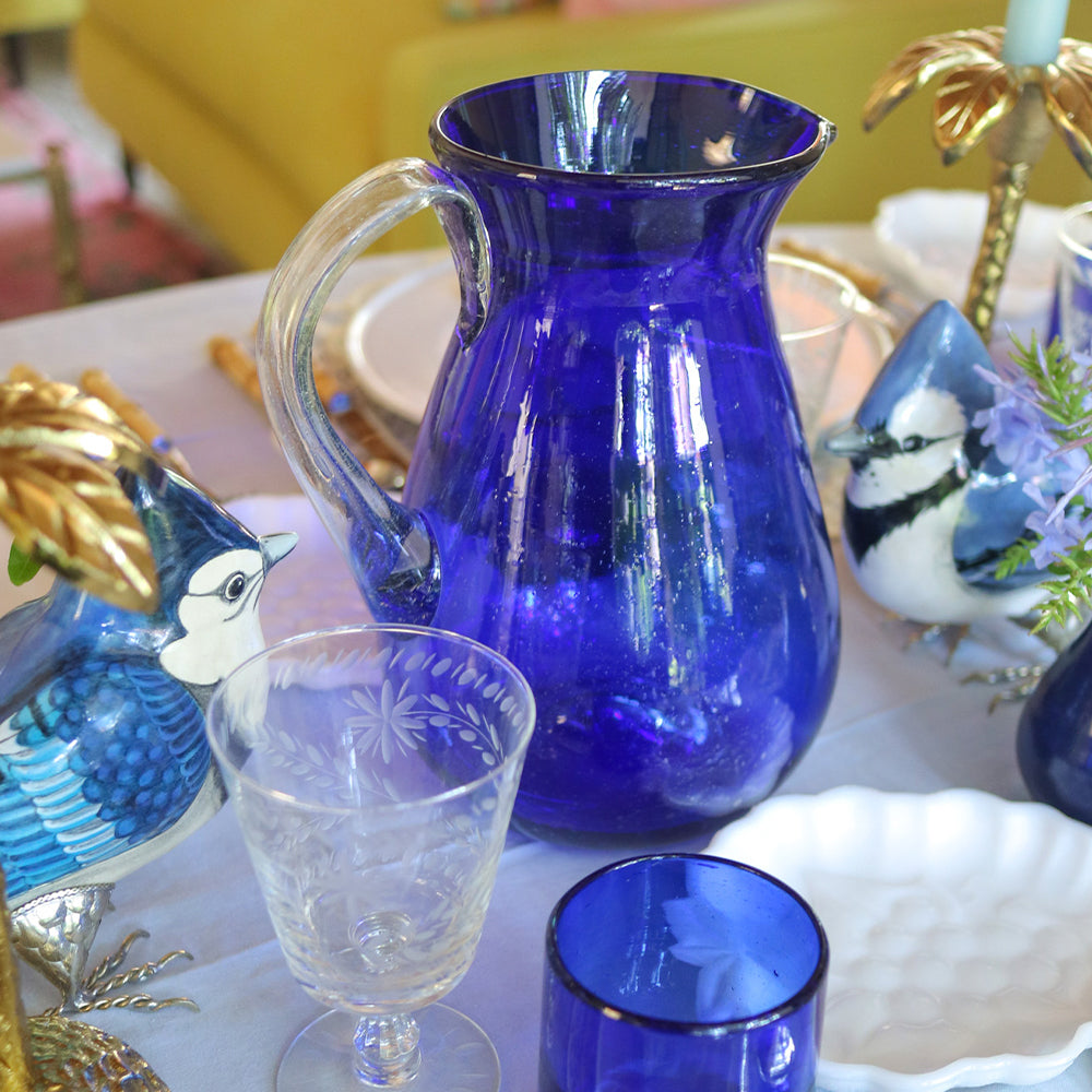 Vasos Tumbler de Vidrio Soplado Artesanal Azul Cobalto, set de