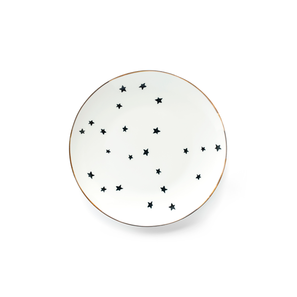 Plato chico para pan o postre de porcelana marca Zash, blanco con estrellas