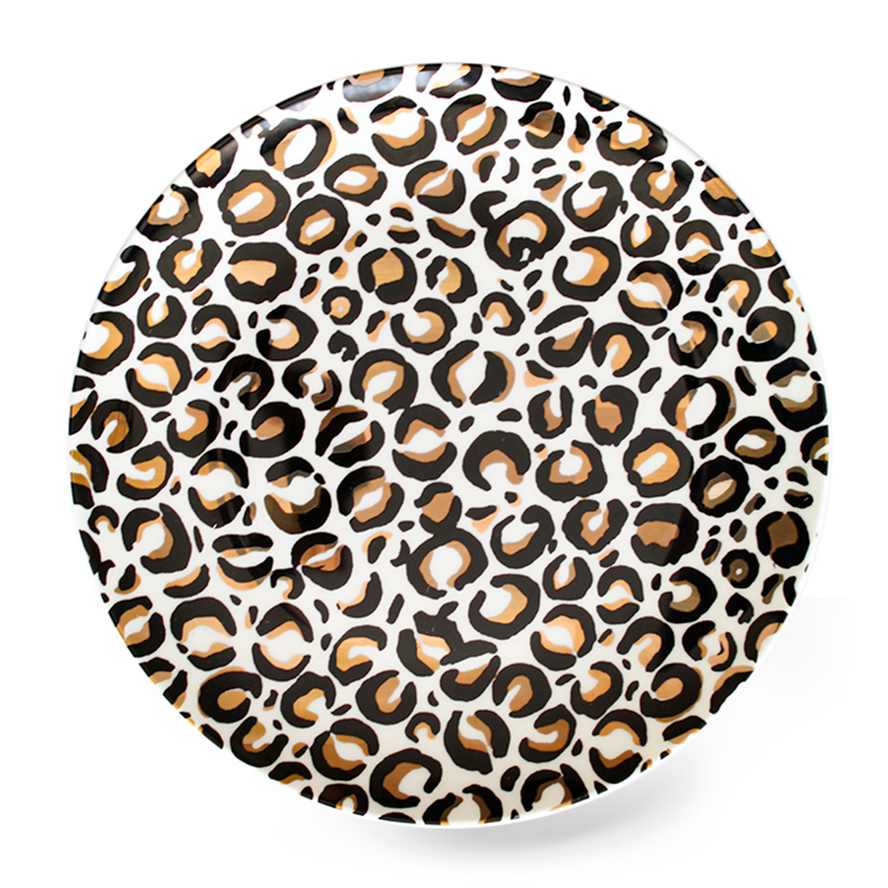 plato trinche cheetah ZASH platos diseño, plato grande porcelana animal print con dorado oro 24k