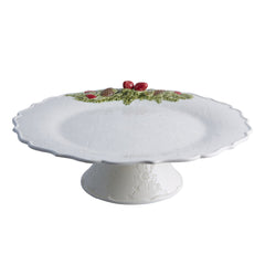 Pastelero Navideño Blanco con Pinos y Fresas. 35 cm